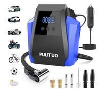 PULITUO Gonfiatore Pneumatici 12V DC - Compressore d'Aria Portatile 35L/min, 150 PSI / 10,3 Bar Pompa Auto con Arresto Automatico, Manometro Digitale e LED, Blu