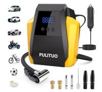 PULITUO Gonfiatore Pneumatici 12V DC - Compressore d'Aria Portatile 35L/min, 150 PSI / 10,3 Bar Pompa Auto con Arresto Automatico, Manometro Digitale e LED, Giallo