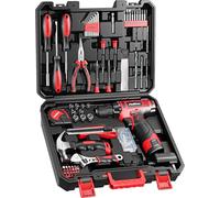 PULITUO Set di 149 punte per trapano a mano a batteria rosso 12 V, utensili a mano per donne e uomini amanti del fai da te