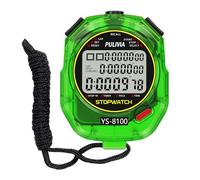PULIVIA Stopwatch Sports Timer 100 Laps/Splits Digital Stop Watch with Recall Countdown Timer Clock Alarm Calendar Large Display Stop Watch for Coaches Running Sports Training Green