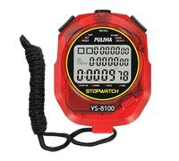 PULIVIA Stopwatch Sports Timer 100 Laps/Splits Digital Stop Watch with Recall Countdown Timer Clock Alarm Calendar Large Display Stop Watch for Coaches Running Sports Training Red