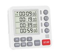 PULIVIA Timer digitale 4 canali cucina cronometro conto crescente rovescia magnete supporto interruttore suono batterie AAA, Bianco