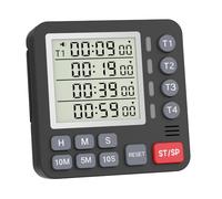 PULIVIA Timer digitale 4 canali cucina cronometro conto crescente rovescia magnete supporto interruttore suono batterie AAA, Nero
