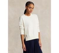 Pull a maniche lunghe con scollo rotondo e spacchi laterali Beige S Tinta unita