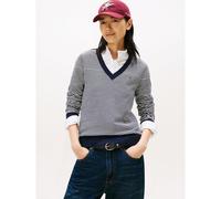 Pull a righe con maniche lunghe e scollo a V Blu M A righe