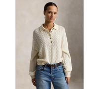 Pull a trecce con collo a polo, 90% lana, 10% cashmere Beige M Tinta unita