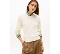 Pull a trecce girocollo a maniche lunghe Beige XL Tinta unita
