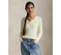 Pull a treccia con scollo a V e maniche lunghe, KIMBERLY Beige L Tinta unita