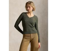 Pull a treccia con scollo a V e maniche lunghe, KIMBERLY Verde XS Tinta unita