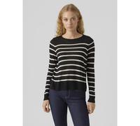 VERO MODA Pullover Donna a Maglia fine con Collo Rotondo a Righe Maglione Dolcevita Morbido a Righe Lunghezza VMNOVA, Colore:Nero-2, Taglia:S