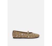 Pull&Bear - Ballerine marroni in pelle con borchie-Marrone 40