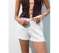 Pull&Bear - Bermuda della tuta bianco sporco con coulisse a contrasto-Neutro XS