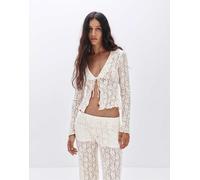 Pull&Bear - Blusa beige in pizzo con volant-Neutro L