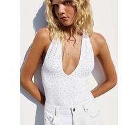 Pull&Bear - Body allacciato al collo bianco con strass XS