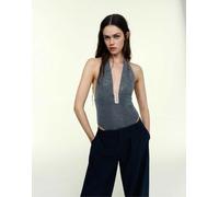 Pull&Bear - Body allacciato al collo grigio scintillante M