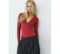 Pull&Bear body con scollo a V in bordeaux-Rosso M