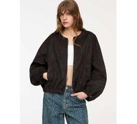 Pull&Bear - Bomber in pelle sintetica scamosciata marrone senza colletto XS