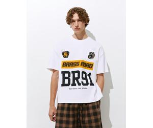 Pull&Bear - Brass Road - T-shirt squadrata bianca-Bianco L
