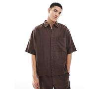 Pull&Bear - Camicia 100% lino marrone in coordinato XS