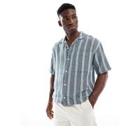 Pull&Bear - Camicia a maniche corte blu a righe con rever L
