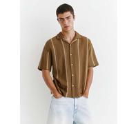 Pull&Bear - Camicia a maniche corte color cioccolato a righe-Marrone M