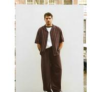 Pull&Bear - Camicia a maniche corte color cioccolato a righe-Marrone XS