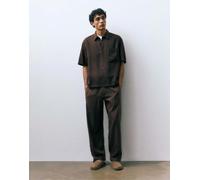 Pull&Bear - Camicia a maniche corte color cioccolato con tasca-Marrone L