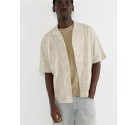 Pull&Bear - Camicia a maniche corte color sabbia con stampa-Neutro XS
