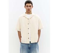 Pull&Bear - Camicia a maniche corte in misto lino beige-Neutro XS