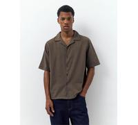 Pull&Bear - Camicia a maniche corte in misto lino color cioccolato-Marrone L