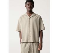 Pull&Bear - Camicia a maniche corte in misto lino ocra-Marrone XL
