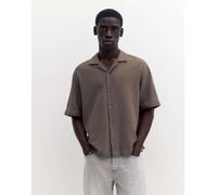 Pull&Bear - Camicia a maniche corte in spugna marrone talpa XS
