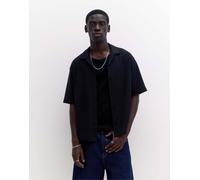 Pull&Bear - Camicia a maniche corte in spugna nera-Nero L
