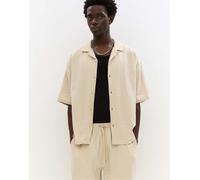 Pull&Bear - Camicia a maniche corte in tessuto grezzo color ocra-Marrone L