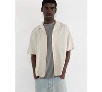 Pull&Bear - Camicia a maniche corte rustica color sabbia a righe-Neutro XS