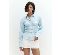 Pull&Bear camicia a righe con arricciatura e maniche lunghe blu-Multicolore S