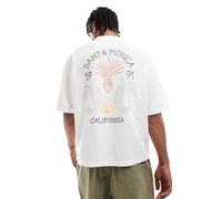 Pull&Bear - Camicia bianca con stampa "Santa Monica" sul retro-Bianco XS
