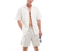 Pull&Bear - Camicia écru effetto lino con colletto a rever-Neutro XS