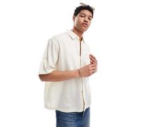 Pull&Bear - Camicia écru in misto lino morbida gessata-Bianco XL