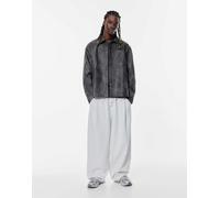 Pull&Bear - Camicia giacca grigia con finitura sbiadita effetto pelle-Grigio L