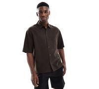 Pull&Bear - Camicia squadrata a maniche corte marrone S
