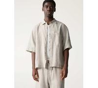 Pull&Bear - Camicia squadrata beige 100% lino-Neutro XL