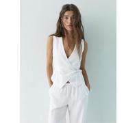 Pull&Bear - Canotta bianca in misto lino con allacciatura laterale-Bianco L
