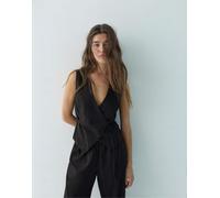 Pull&Bear - Canotta nera in misto lino con allacciatura laterale-Nero M