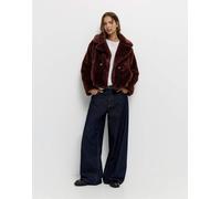 Pull&Bear - Cappotto corto bordeaux in pelliccia sintetica-Rosso S