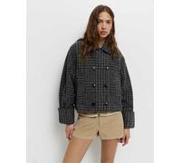 Pull&Bear - Cappotto corto in feltro a quadri bianchi e crema-Grigio S