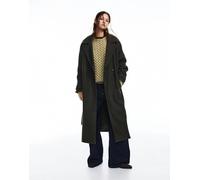 Pull&Bear - Cappotto lungo testurizzato in panno marrone con cintura XS