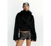 Pull&Bear - Cappotto taglio corto nero in pelliccia sintetica M