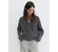 Pull&Bear - Cardigan nero sbiadito con zip e strappi-Grigio S