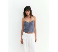 Pull&Bear - Crop top a canotta blu con finiture in pizzo S